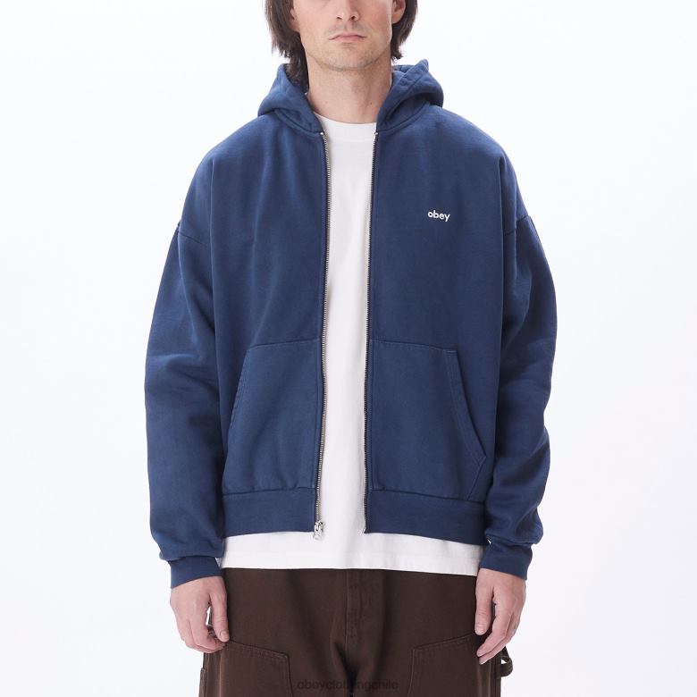 ropa 40VX977 hombres capucha con cremallera pigmentada en minúsculas OBEY academia de pigmentos azul marino