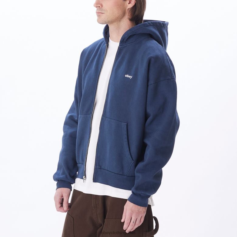 ropa 40VX977 hombres capucha con cremallera pigmentada en minúsculas OBEY academia de pigmentos azul marino