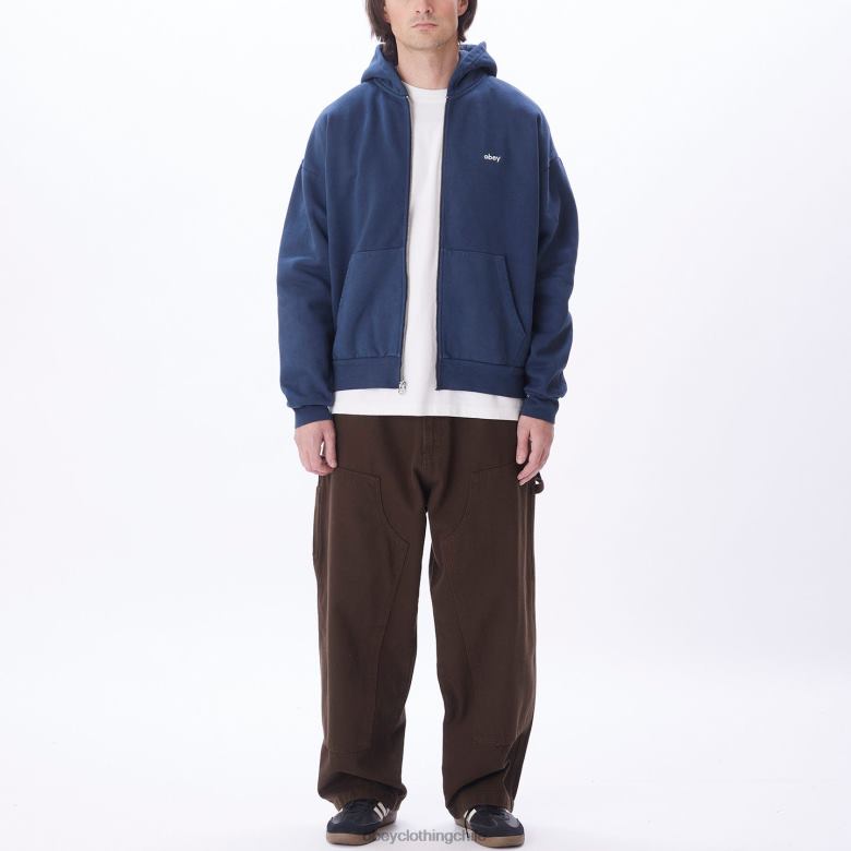 ropa 40VX977 hombres capucha con cremallera pigmentada en minúsculas OBEY academia de pigmentos azul marino