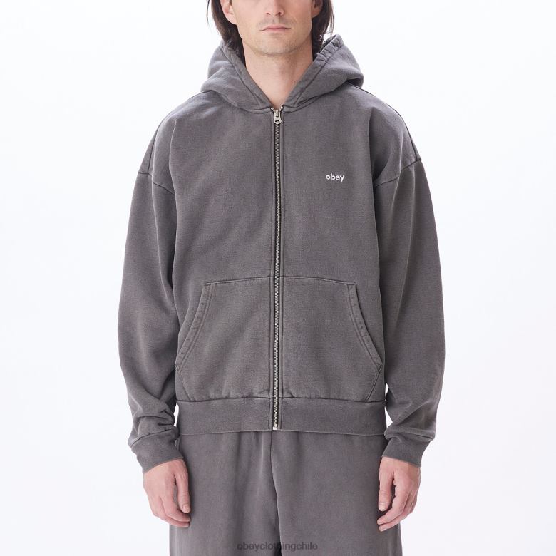 ropa 40VX978 hombres capucha con cremallera pigmentada en minúsculas OBEY pigmento negro digital