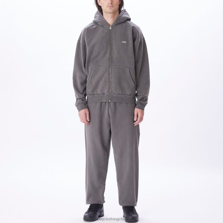 ropa 40VX978 hombres capucha con cremallera pigmentada en minúsculas OBEY pigmento negro digital