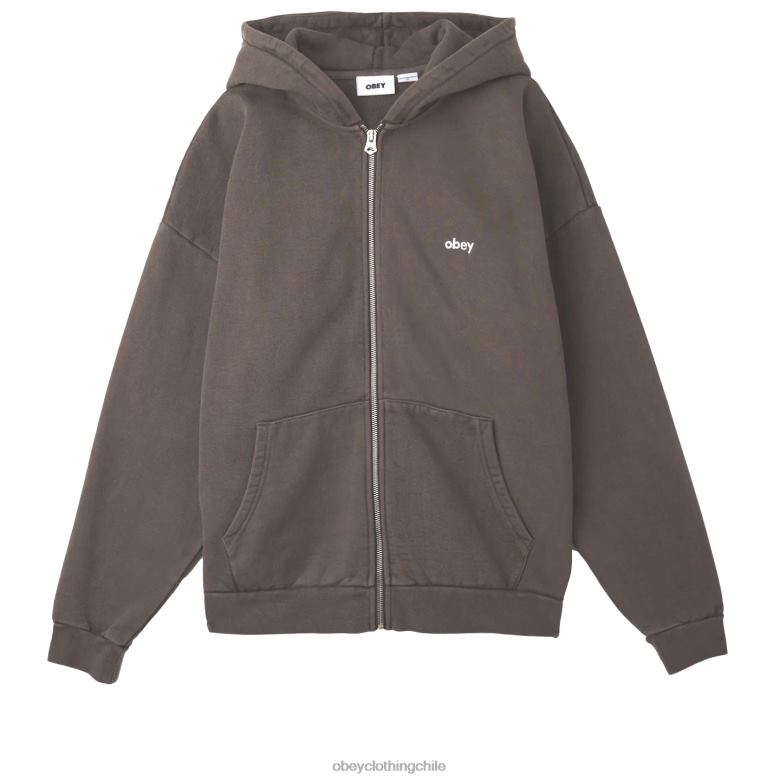 ropa 40VX979 hombres capucha con cremallera pigmentada en minúsculas OBEY pigmento marrón java