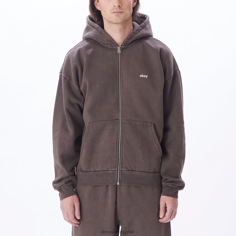 ropa 40VX979 hombres capucha con cremallera pigmentada en minúsculas OBEY pigmento marrón java
