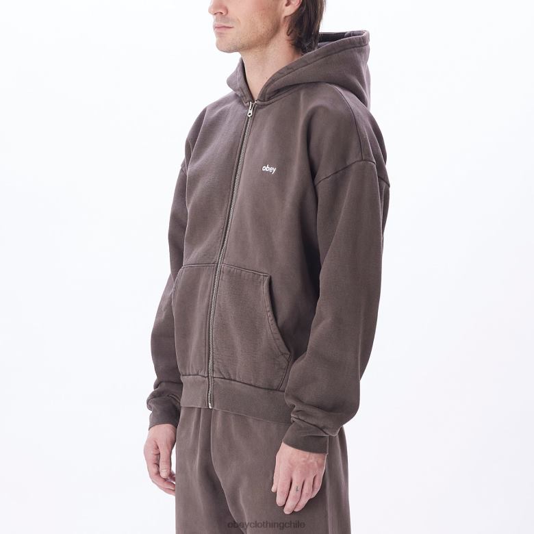 ropa 40VX979 hombres capucha con cremallera pigmentada en minúsculas OBEY pigmento marrón java
