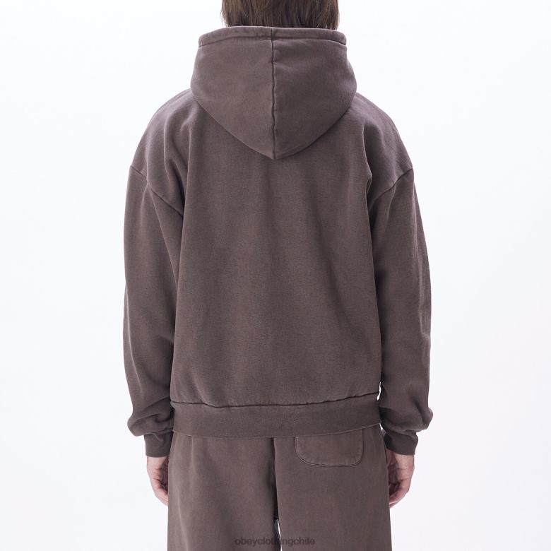 ropa 40VX979 hombres capucha con cremallera pigmentada en minúsculas OBEY pigmento marrón java