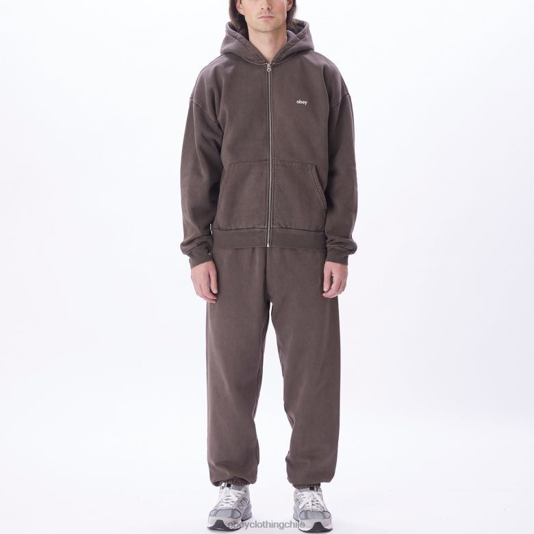 ropa 40VX979 hombres capucha con cremallera pigmentada en minúsculas OBEY pigmento marrón java