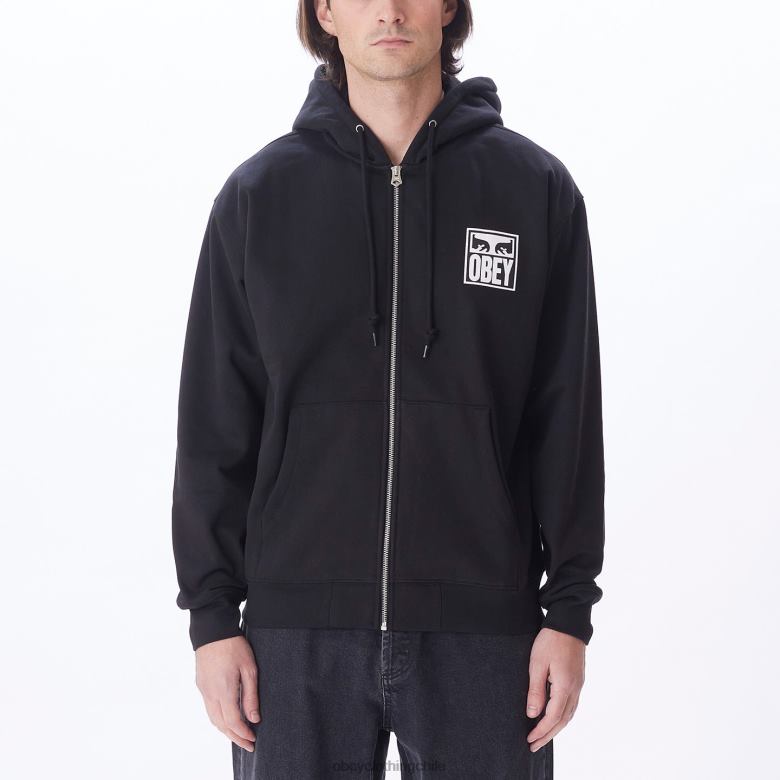 ropa 40VX988 hombres capucha con cremallera premium con icono de ojos OBEY negro