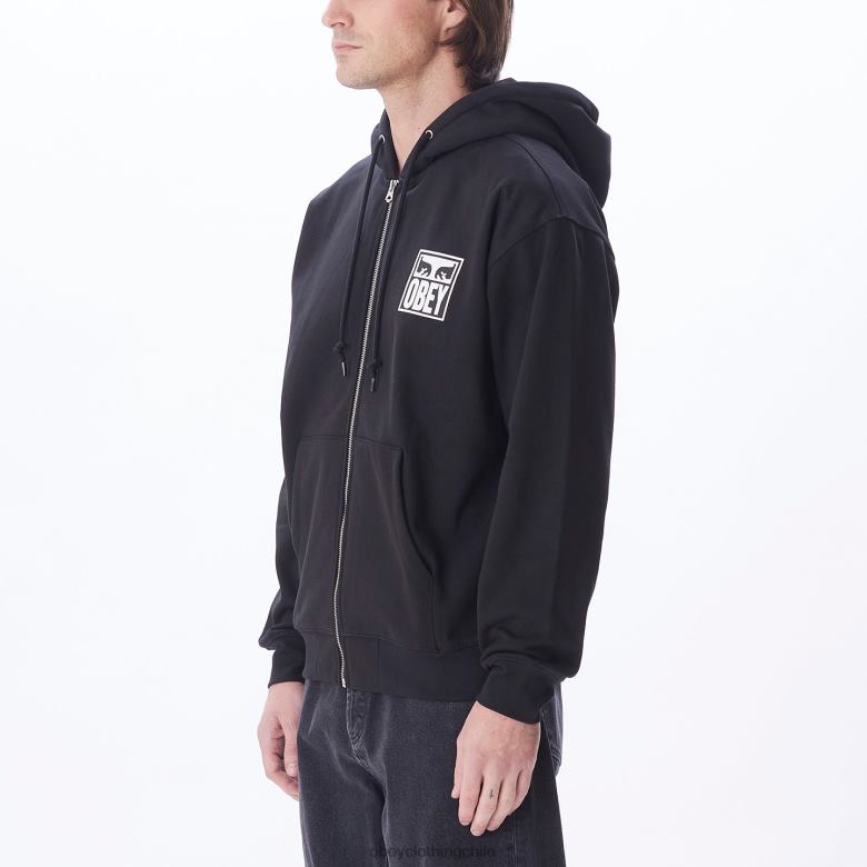 ropa 40VX988 hombres capucha con cremallera premium con icono de ojos OBEY negro