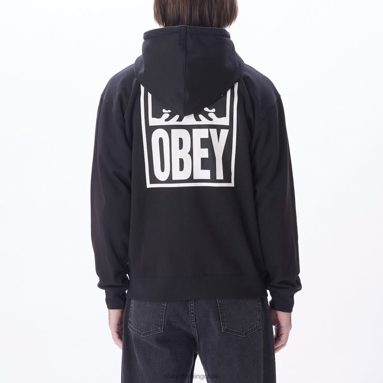 ropa 40VX988 hombres capucha con cremallera premium con icono de ojos OBEY negro