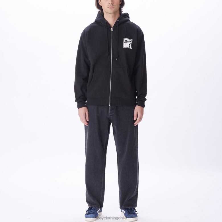 ropa 40VX988 hombres capucha con cremallera premium con icono de ojos OBEY negro