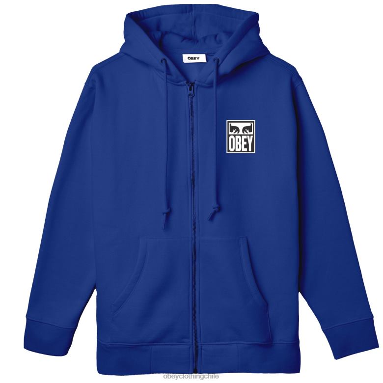 ropa 40VX989 hombres capucha con cremallera premium con icono de ojos OBEY surf azul