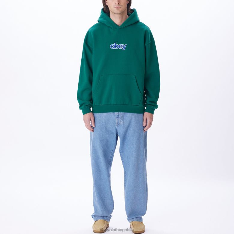 ropa 40VX995 hombres capucha tipo jersey apilada extra pesada OBEY verde aventurina