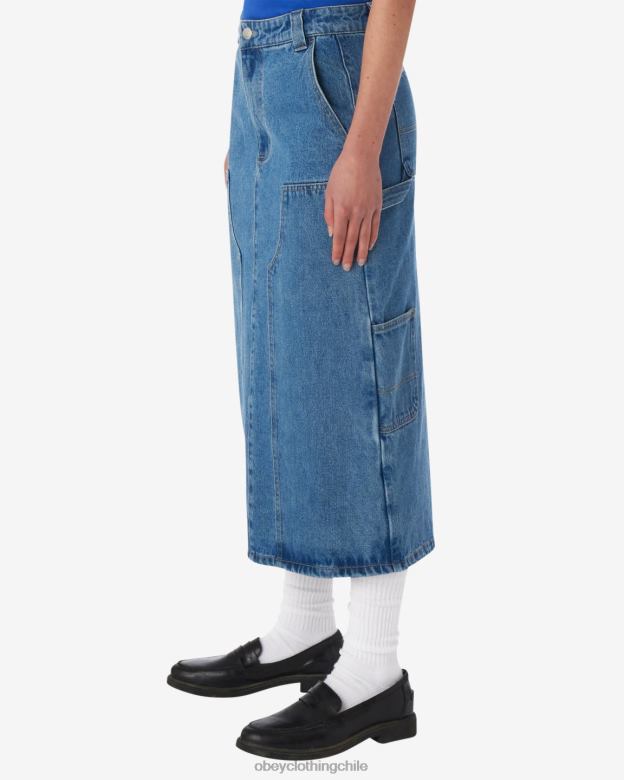 ropa 40VX531 mujer falda midi de pintores OBEY índigo claro