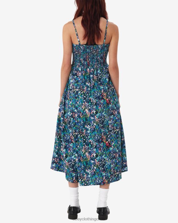 ropa 40VX582 mujer vestido de jardín de primavera OBEY azul verdoso multicolor