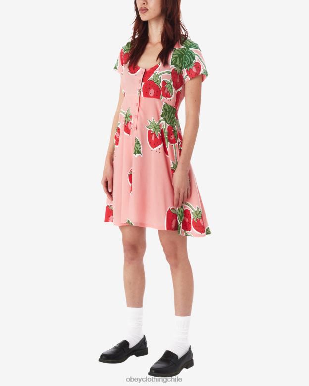 ropa 40VX583 mujer vestido de bayas gigantes OBEY flamenco rosa multi