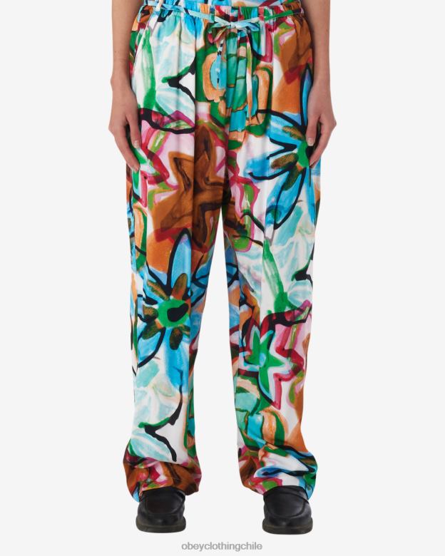 ropa 40VX525 mujer pantalón con flores dibujadas con marcador OBEY aguamarina múltiple