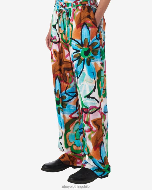 ropa 40VX525 mujer pantalón con flores dibujadas con marcador OBEY aguamarina múltiple