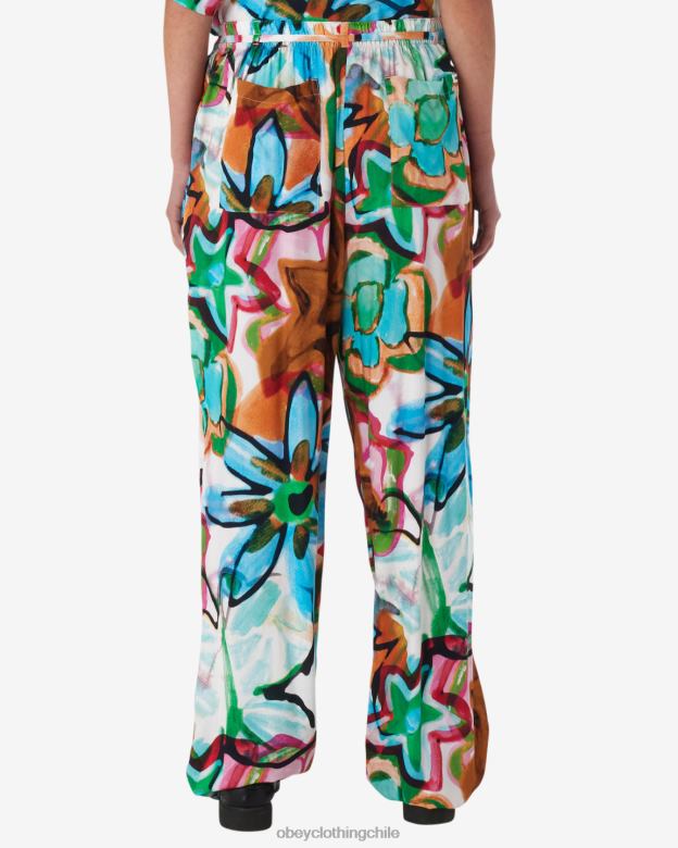 ropa 40VX525 mujer pantalón con flores dibujadas con marcador OBEY aguamarina múltiple