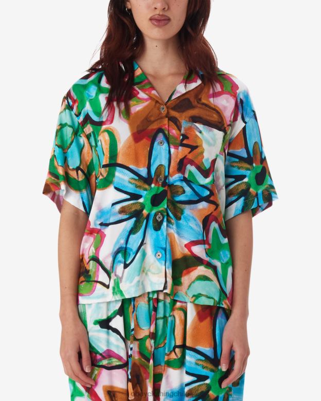 ropa 40VX567 mujer camisa con flores dibujadas con marcador OBEY aguamarina múltiple