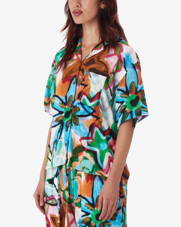 ropa 40VX567 mujer camisa con flores dibujadas con marcador OBEY aguamarina múltiple