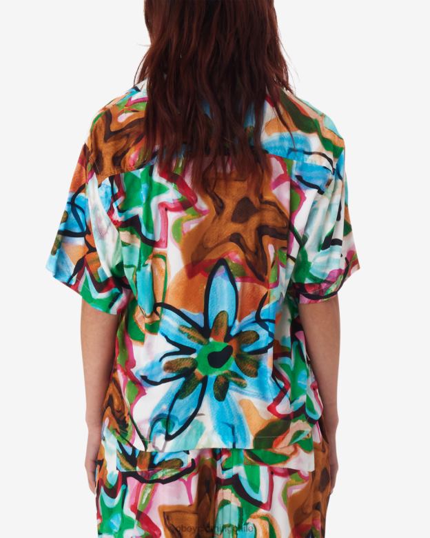 ropa 40VX567 mujer camisa con flores dibujadas con marcador OBEY aguamarina múltiple
