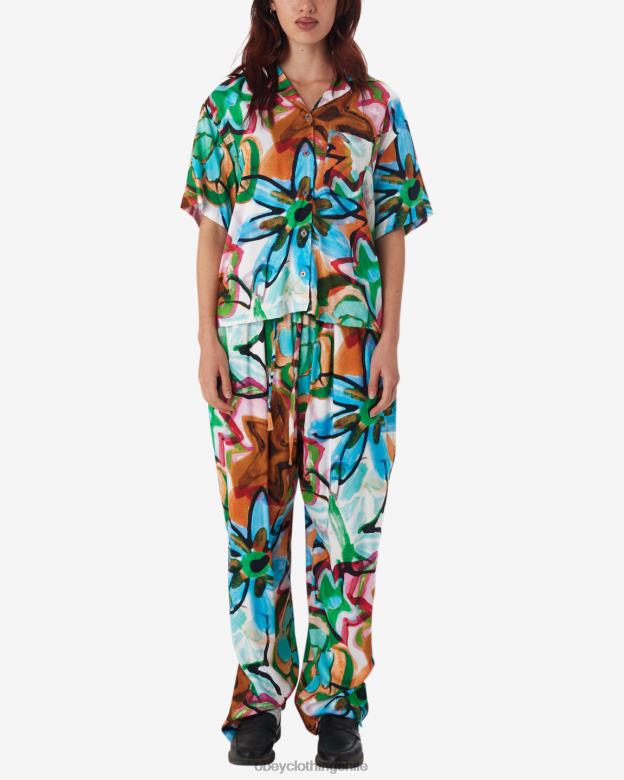 ropa 40VX567 mujer camisa con flores dibujadas con marcador OBEY aguamarina múltiple