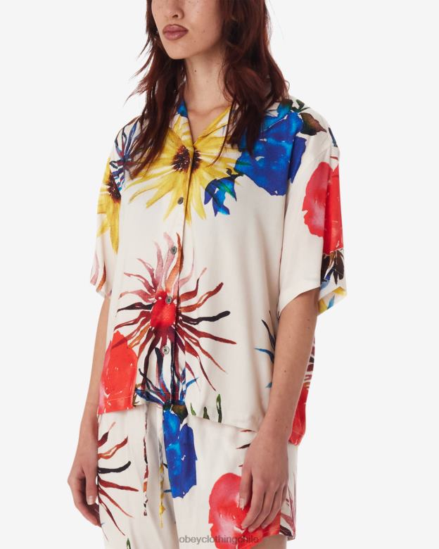 ropa 40VX568 mujer camisa con varias flores OBEY multi sin blanquear