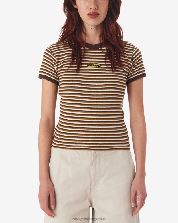 ropa 40VX556 mujer camiseta ringer para bebé con rayas de ciprés OBEY marrón oscuro multicolor