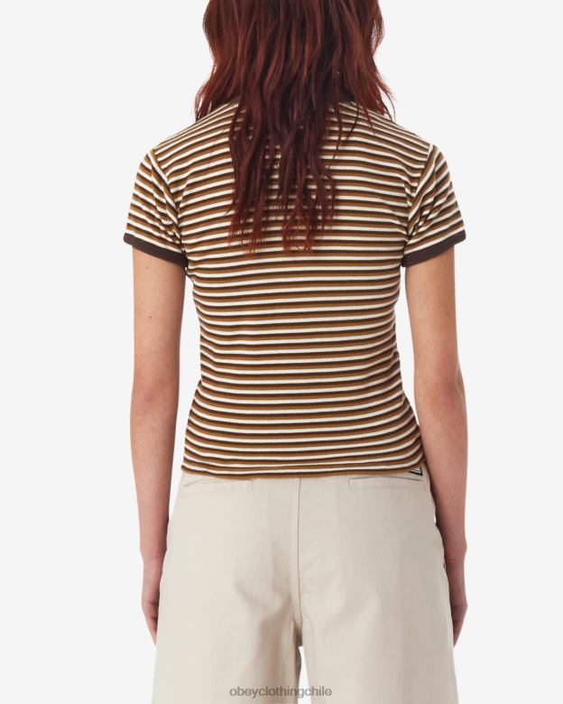 ropa 40VX556 mujer camiseta ringer para bebé con rayas de ciprés OBEY marrón oscuro multicolor