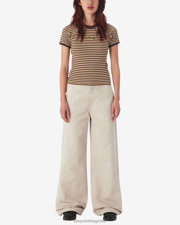 ropa 40VX556 mujer camiseta ringer para bebé con rayas de ciprés OBEY marrón oscuro multicolor