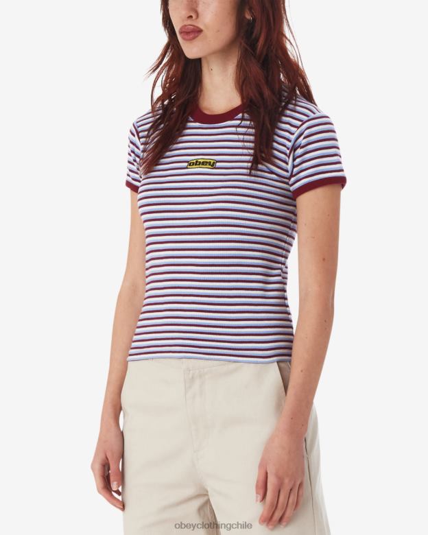ropa 40VX557 mujer camiseta ringer para bebé con rayas de ciprés OBEY tibetano rojo multi