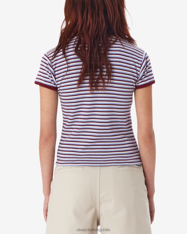 ropa 40VX557 mujer camiseta ringer para bebé con rayas de ciprés OBEY tibetano rojo multi