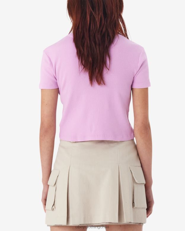 ropa 40VX603 mujer camiseta corta de canalé con ángel de semitono OBEY lavanda pastel