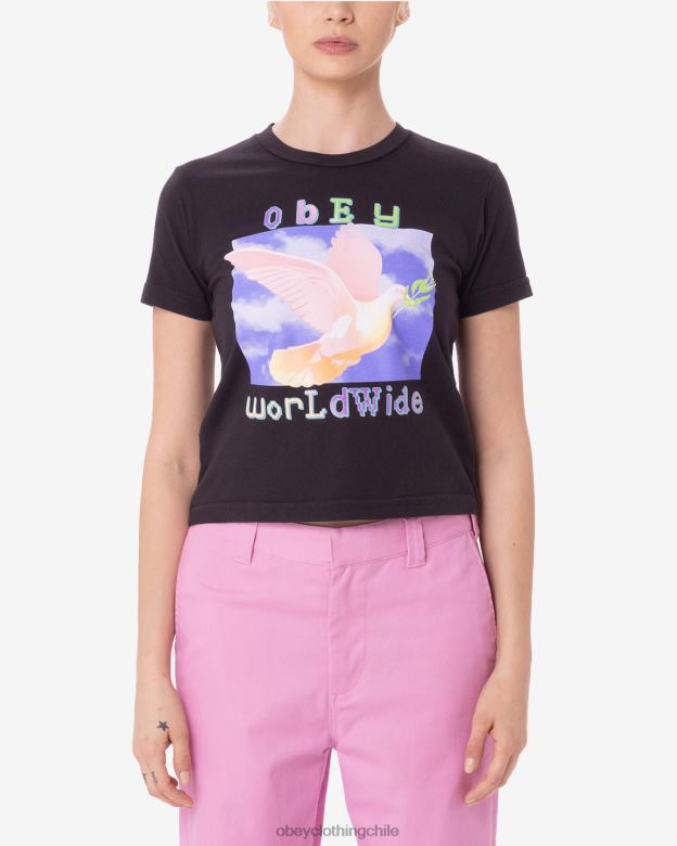 ropa 40VX607 mujer camiseta paloma de la paz kaylin OBEY negro digital