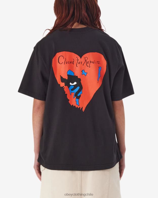 ropa 40VX610 mujer Camiseta cerrada por reparaciones. OBEY pigmento negro digital