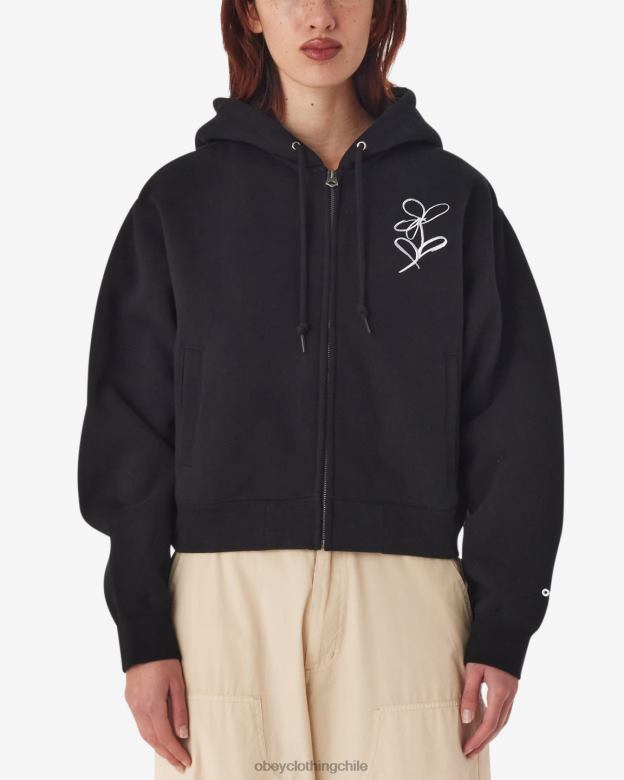 ropa 40VX587 mujer capucha con cierre y cremallera con escritura de tiza OBEY negro