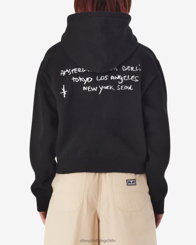ropa 40VX587 mujer capucha con cierre y cremallera con escritura de tiza OBEY negro