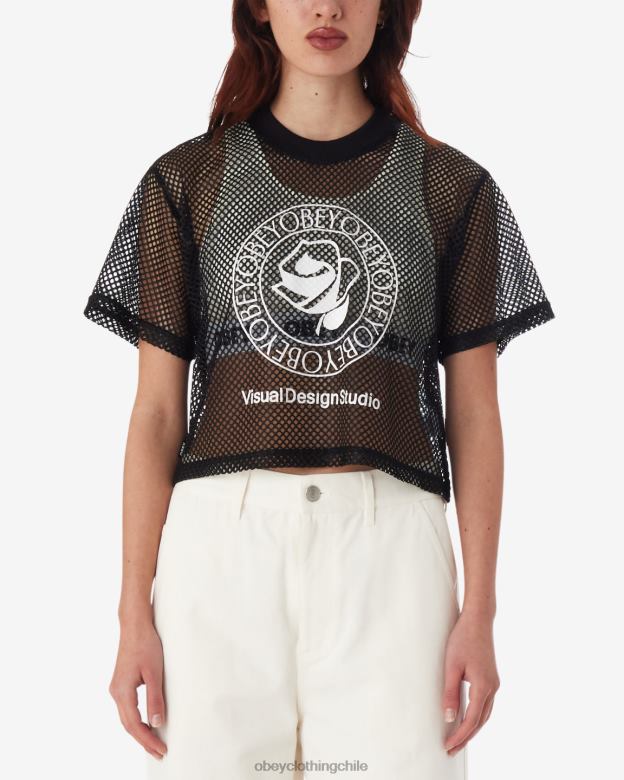 ropa 40VX569 mujer top de malla rosa OBEY negro
