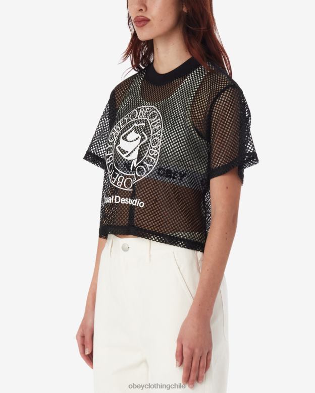 ropa 40VX569 mujer top de malla rosa OBEY negro
