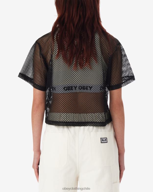 ropa 40VX569 mujer top de malla rosa OBEY negro
