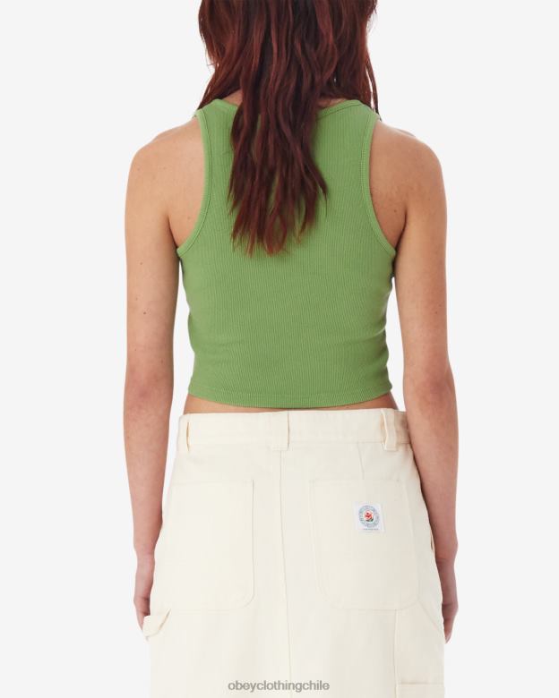ropa 40VX619 mujer tanque de costillas de corazón de querubín OBEY verde picante