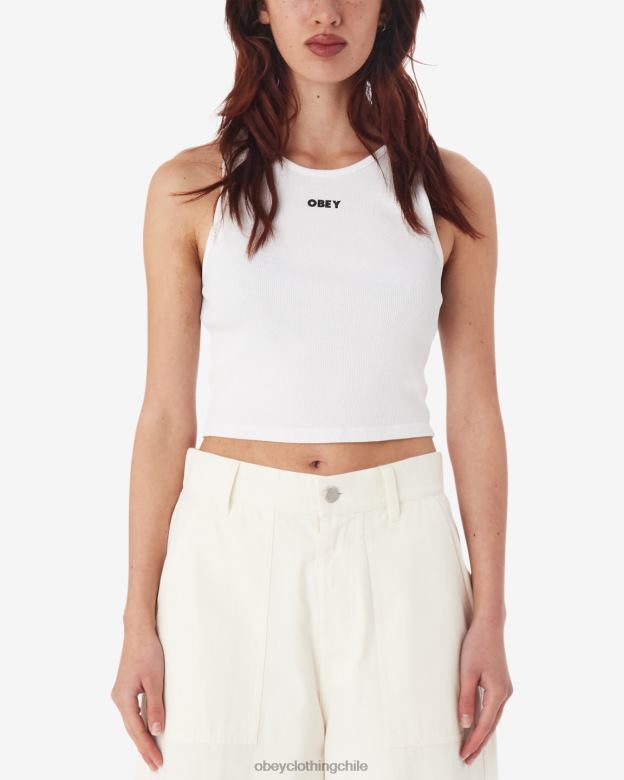 ropa 40VX622 mujer tanque de costilla negrita iii OBEY blanco