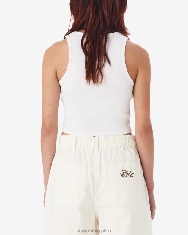 ropa 40VX622 mujer tanque de costilla negrita iii OBEY blanco