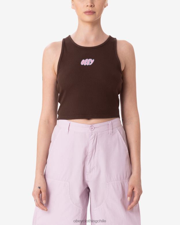 ropa 40VX623 mujer tanque de costilla tipo burbuja OBEY marron oscuro