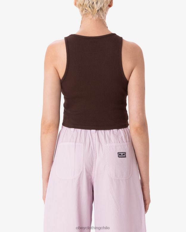 ropa 40VX623 mujer tanque de costilla tipo burbuja OBEY marron oscuro
