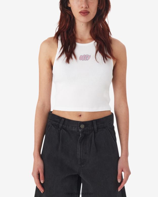 ropa 40VX624 mujer tanque de costilla tipo burbuja OBEY blanco