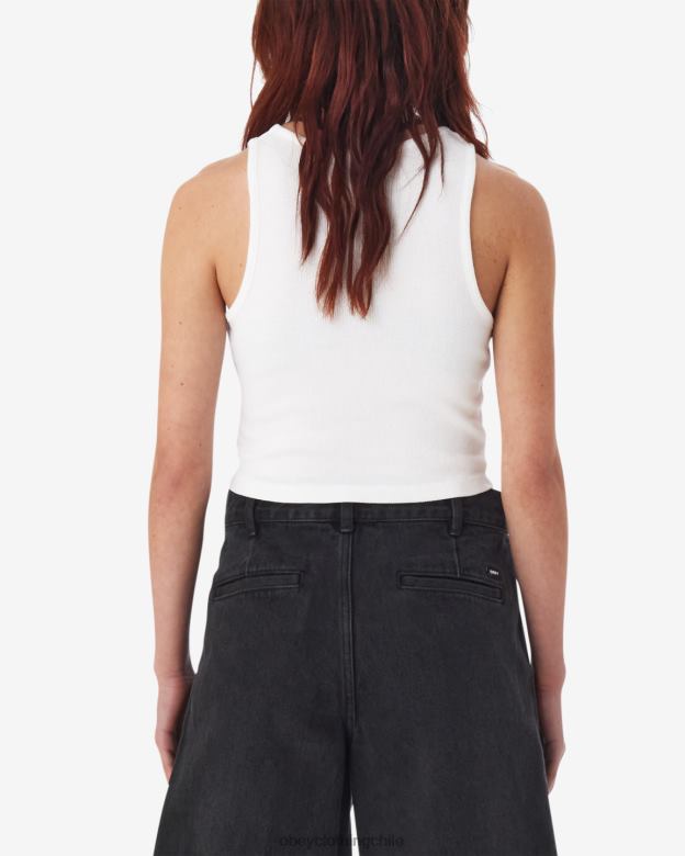 ropa 40VX624 mujer tanque de costilla tipo burbuja OBEY blanco