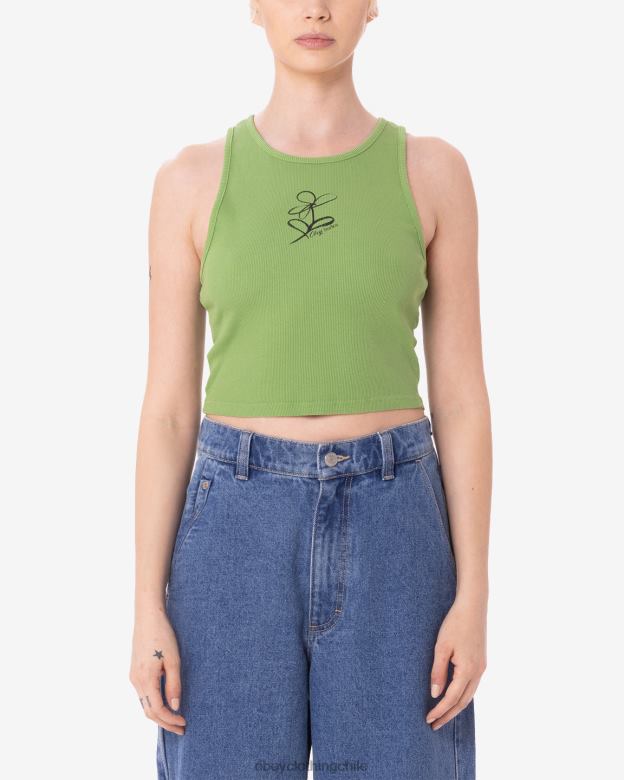 ropa 40VX625 mujer tanque de costilla de doodle de flor de Sharpie OBEY verde picante