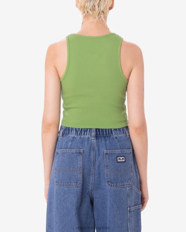 ropa 40VX625 mujer tanque de costilla de doodle de flor de Sharpie OBEY verde picante