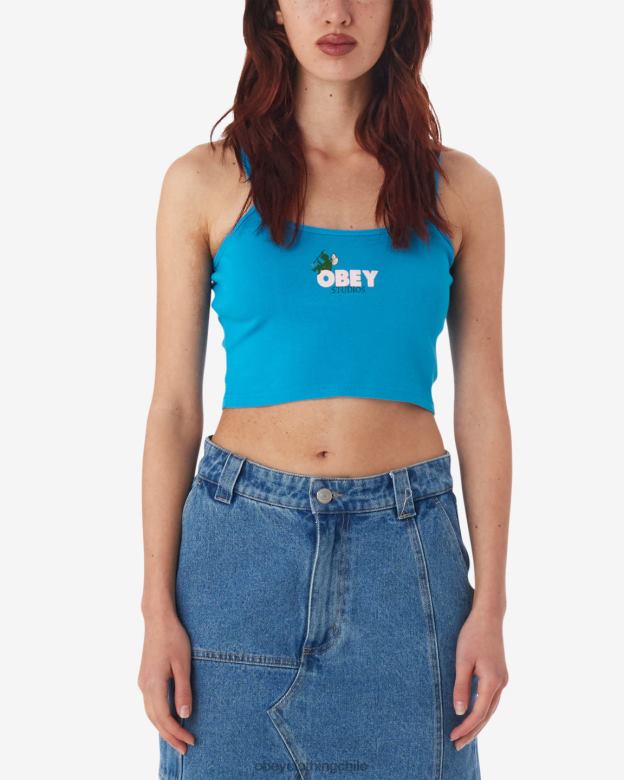 ropa 40VX628 mujer Camiseta sin mangas corta con tirantes finos y hada sentada OBEY danubio azul
